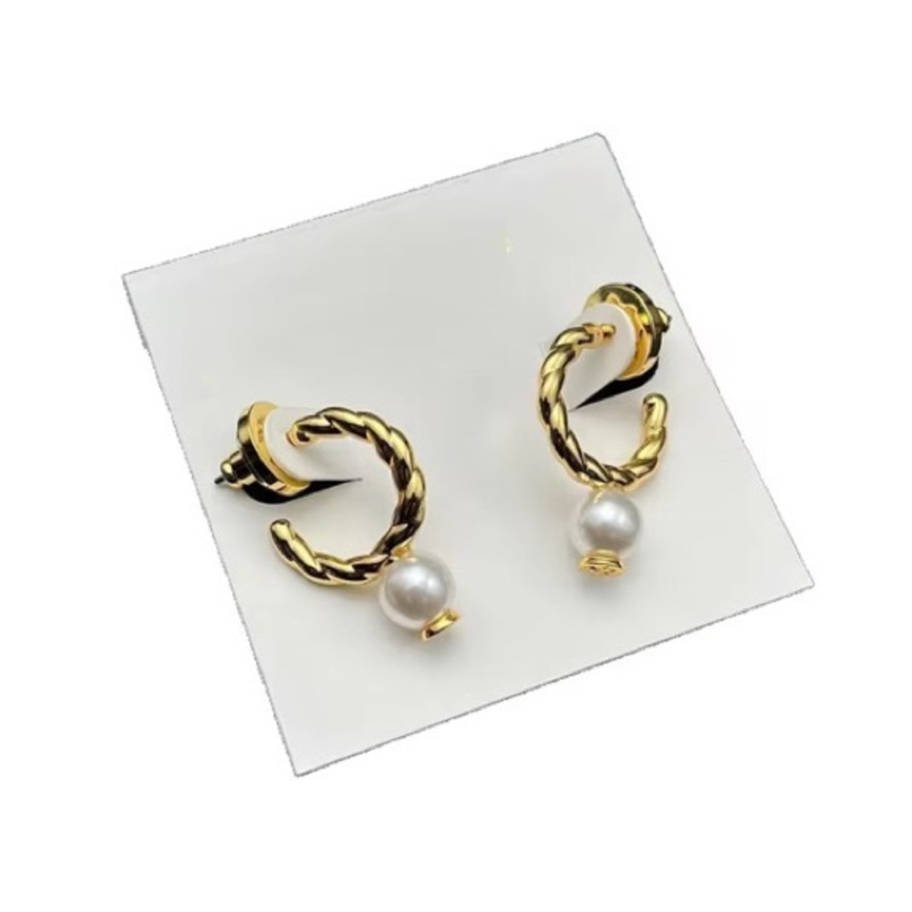 Tory Burch Gold Twisted Hoop Earrings with Pearl
